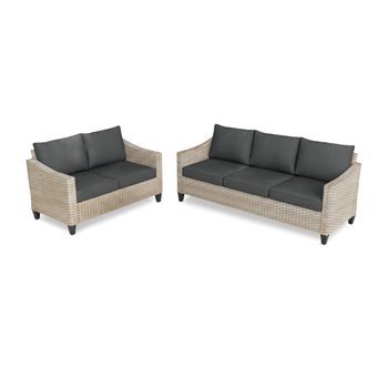 Conjunto De Exterior Sanstar, Sofa 3+2 En Ratan Pe. Muebles De Jardin Y Terraza, Negro
