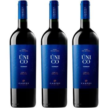 Campos De Solana Único Reserva Tannat, Un Vino Tinto Boliviano Co 75 Cl 14,6 % Pack 3 Botellas
