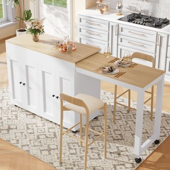 Mesa Alta Extensible Blanca De 117 A 180 Cm Con Seis Compartimentos