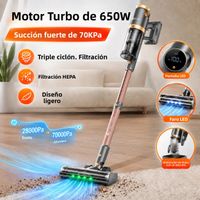 aspiradora inalambrica aspirador escoba potente con motor de 650w y autonomia de 70 min cepillo para pelos de mascotas base de carga mural pantalla tactil y diseno autoportante para pelos de