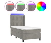 cama box spring colchon y led terciopelo gris claro 100x200 cm rayas verticales