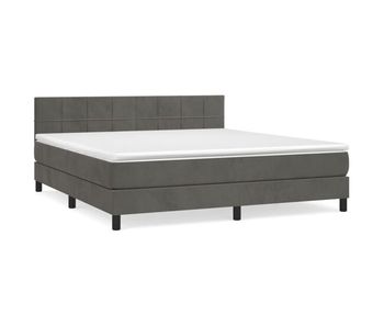 Cama box spring con colchón terciopelo gris oscuro 180x200 cm bloques con cuadros