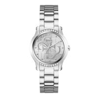 guess reloj mujer caja de acero reciclado pulsera acero de color plateadogris resistente al agua 3 atm gw0861l1