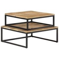2 uds mesas de centro - mesas de cafe apilables madera maciza de mango