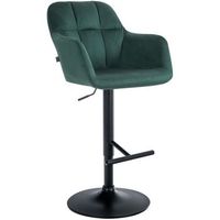 taburete de bar trona x1 funcion de rotacion de 360 en terciopelo verde con costuras decorativas base de metal negro 100005270