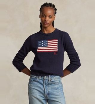 Polo Ralph Lauren para mujer. 211896939001 Jersey de algodón con bandera marino (XS), Casual