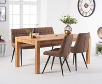 verona 150cm oak table with heidi chairs and brown heidi bench - grey 2 chairs