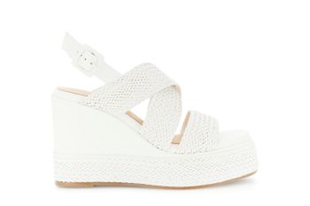 sandalias de cuña con tacón cruzado en efecto piel sintética trenzada white