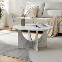 mesa de centro rindal redonda o80x42 cm - efecto marmol blanco encasa