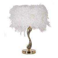 lampara de mesa con plumas blancas cm o 25x47