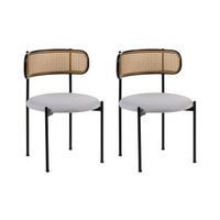 conjunto de 2 sillas retro asiento de tela beige estructura metalica negra respaldo de trenza vienesa andover