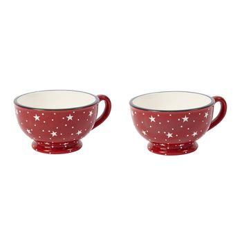 Juego de 2 tazas de cerámica roja y blanca l17