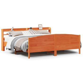 Cama De Matrimonio | Cama De Adulto | Cama Sin Colchón Madera Maciza De Pino Marrón Cera 200x200 Cm