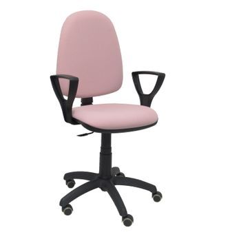 Silla De Oficina Ergonómica Con Mecanismo De Contacto Permanente, Regulable En Altura Y Ruedas De Parquet  Asiento Y Respaldo Tapizados En Tejido Bali Color Rosa Pálido (brazos Fijos Incluidos) Piqueras Y Crespo Modelo 04cp