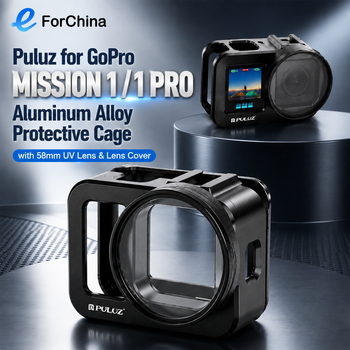 PULUZ, jaula protectora de aleación de aluminio para GoPro MISSION 1 / 1 PRO, con lente UV de 58 mm y cubierta para lente, kit de marco con soporte para accesorios.