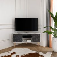 mueble tv esquinero 2 puertas1 estante120 cm  blanco y negro marmol  lesson
