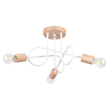 Lámpara de araña blanco/madera natural acero/madera alt. 14 cm