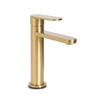 Grifo Mezclador Para Lavabo De Latón Mate Elegante Monomando 18 Cm Accesorios De Baño Dorado Colhue