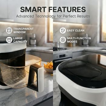 Freidora de Aire Podofo 5L 1350W con Pantalla Táctil, Temporizador de 0-60 Minutos, 200 ° Horno de aire caliente antiadherente con temperatura ajustable y 7 menús preestablecidos, sin aceite, bajo en