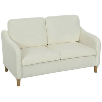 HOMCOM Sofá 2 plazas sofá pequeño con aspecto Sherpa-Fleece 137 cm para salón Blanco crema