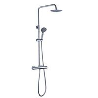 kibath columna de ducha extralarga termostatico tacto frio  altura regulable 100-150 cm  laton macizo cromo brillo  diseno redondo con rociador efecto lluvia y alcachofa  ideal techos altos