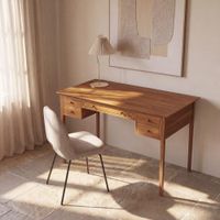 escritorio de 132 cm de chapa de acacia con 5 cajones