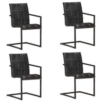 Sillas Voladizas De Comedor 4 Unidades Cuero Auténtico Negro Vidaxl