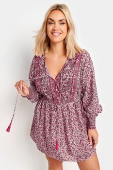 Yours Blusa Boho Larga Rosa De Flores, Mujer Curvy Y Tallas Grandes, Yours