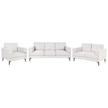 Conjunto De Sala De Estar 6 Plazas Minimalista Estilo Moderno Mediados Siglo De Tela Patas Metálicas Reposabrazos Rectos Blanco Crema Lousto