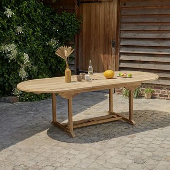 Mesa De Jardín Extensible Ovalada De Madera De Teca Maciza 8/10 Pers.