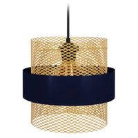 lampara de suspension  bicilindrico metal negro pantalla azul y oro