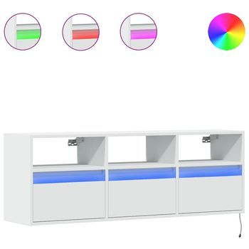 Mueble De Tv | Mueble De Salón | Gabinete De Tv De Pared Con Luces Led Blanco 130x31x45 Cm