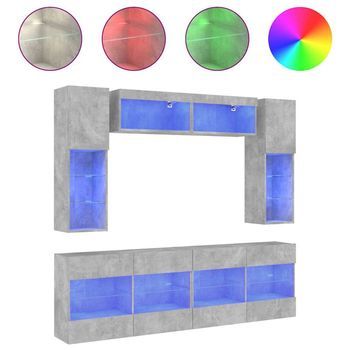 Muebles De Tv De Pared Con Luces Led 6 Piezas Gris Hormigón Vidaxl