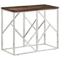 mesa consola acero inoxidable madera maciza traviesa plateado vidaxl