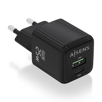 cargador aisens gan 25w 1xusb-c pd30 qc40 1xusb-a qc30 negro