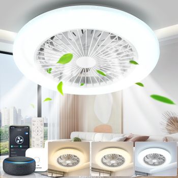 Aigostar- Ventilador Techo Alexa, Luz LED 40W, 4400LM, 2700K-6500K Regulable, Lampara Ventilador Techo Inteligente con Mando a Distancia y Gateway, Silencioso, 6 Velocidades, Diameter 50CM