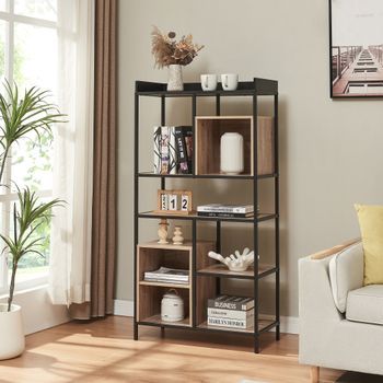 Estantería De Pie Belana Con 10 Estantes Metal 137x70x33cm - Negro/efecto Roble [en.casa]