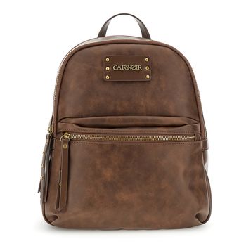 mochila efecto piel vintage con bolsillo frontal con cremallera brown