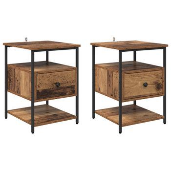Armario De Noche 2 Uds. Madera Vieja 40 X 42 X 56 Cm Vidaxl