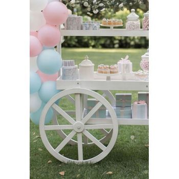 Carrito Candy Bar Madera Strawberry Envejecido - Blanco Envejecido