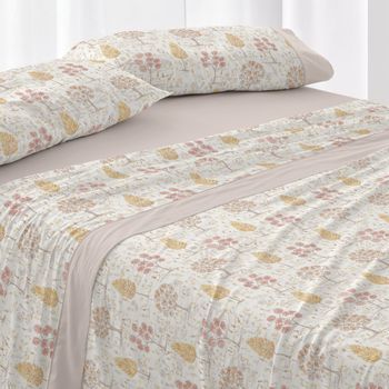 Juego De Sábanas 50% Algodón Floral Cama De 150 Cm - Arena - Burrito Blanco