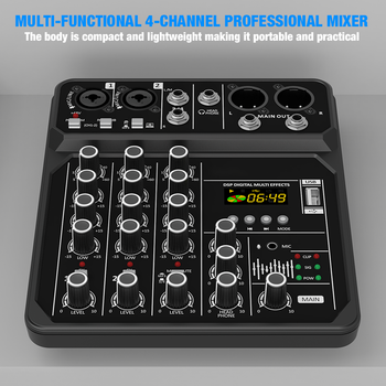 Consola de Mezclas de 4 Canales, Mezclador de Audio Bluetooth, 48V, Profesional, USB, para Computadora, Karaoke