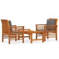 set de muebles para jardin 3 uds  mesa y sillas con cojines madera acacia