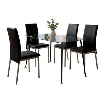 Pack De Comedor Saona En Color Negro Cristal Y Metal (mesa Fija + 4 Sillas)