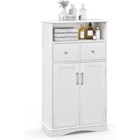 armario de bano de suelo gabinete de madera con 2 puertas costway 60 x 30 x 108 cm blanco