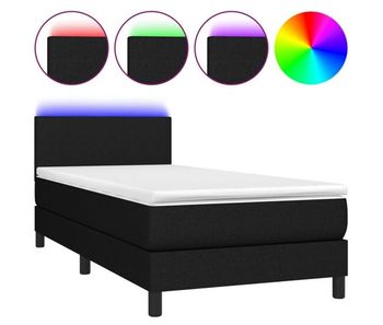 Cama box spring con colchón led tela negro 80x200 cm diseño plano