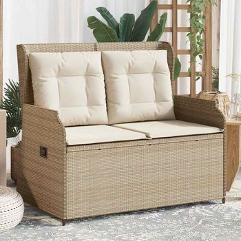 Sillón Reclinable De Jardín | Silla De Exterior Con Cojines Ratán Sintético Beige Cfw653399