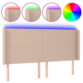 Cabecero Cama Mueble De Dormitorio Con Led Cuero Sintético Capuchino 183 X 16 X 118/128 Cm Marrón M02_0000176