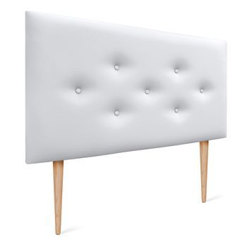 Dhome Cabecero De Polipiel Con 3 Hileras Intercaladas De Botones Y Patas Cabezal Tapizado Cama Lujo (blanco, 105cm)