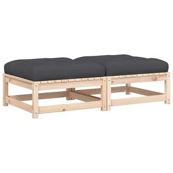 2 Piezas Taburetes De Jardín | Otomana De Jardín | Reposapiés De Jardín Con Cojines Madera Maciza De Pino